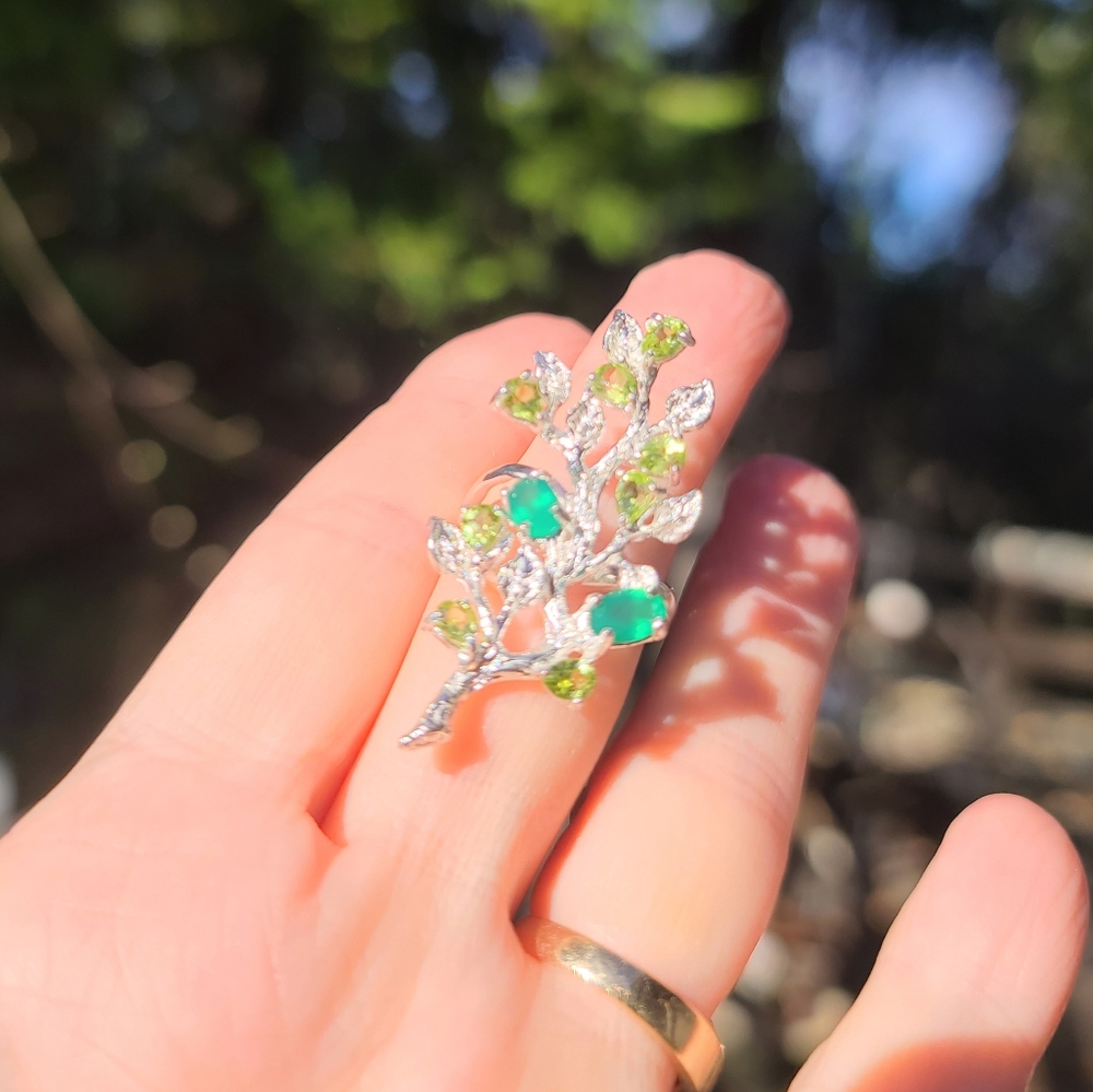 Peridot & Green Onyx sterling floral finger cuff sz6.5 - Picture 7 of 11